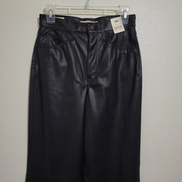 NWT Levi's 70's High Flare Faux Leather Black Pants Size 27 - Picture 4 of 14